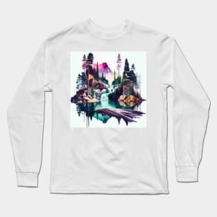 Colorful Mountain Forest Waterfall Long Sleeve T-Shirt